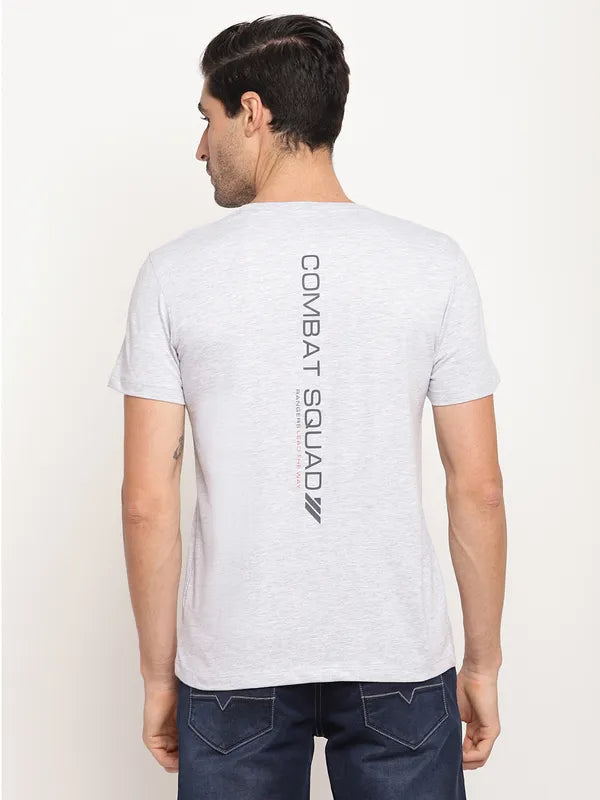 Octave Men Grey Melange Typography Printed T-Shirt