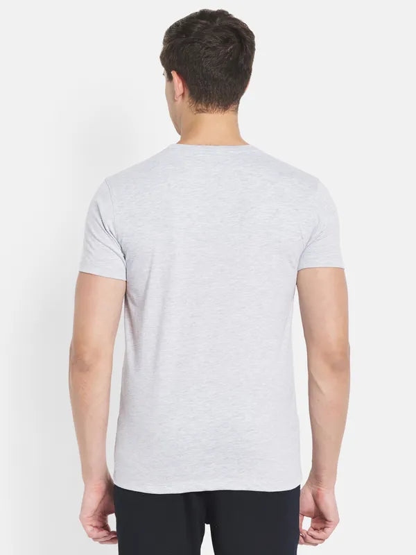 Octave Men Grey Typography Printed Raw Edge T-Shirt