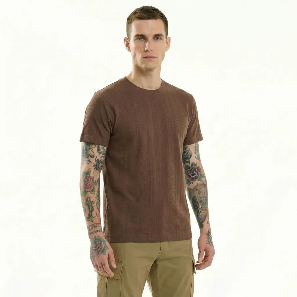 Men Coffee Solid Round Neck T-shirt