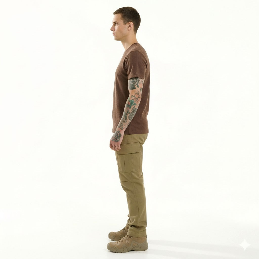 Men Coffee Solid Round Neck T-shirt