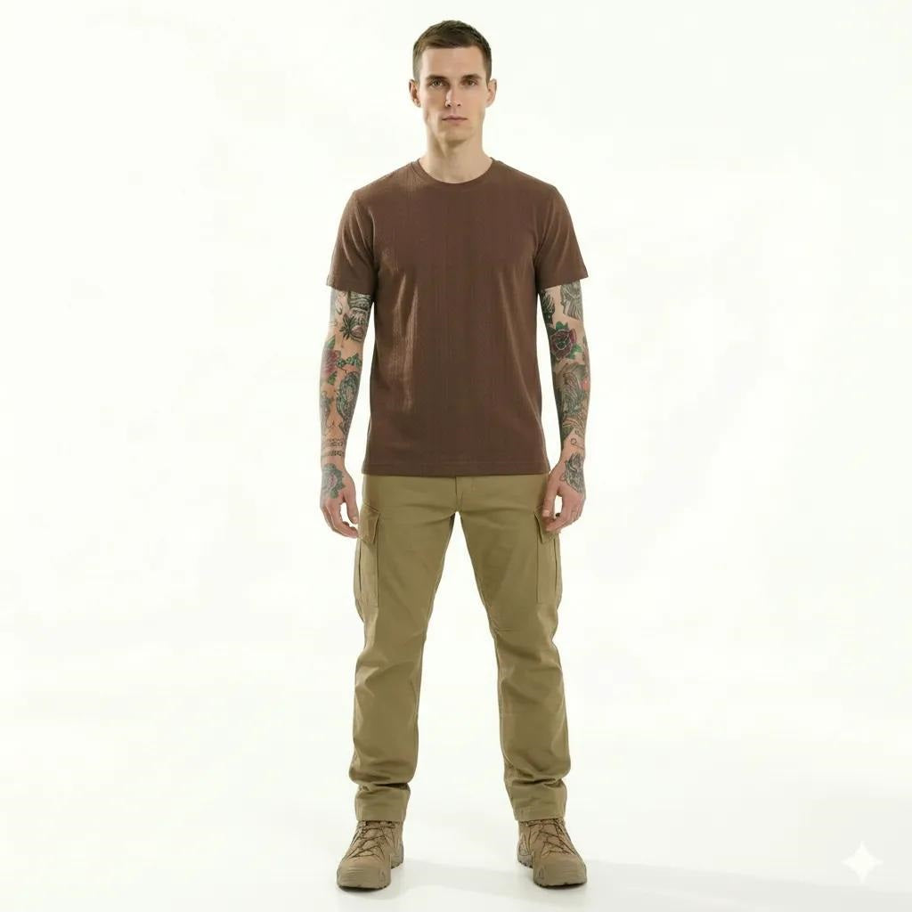 Men Coffee Solid Round Neck T-shirt