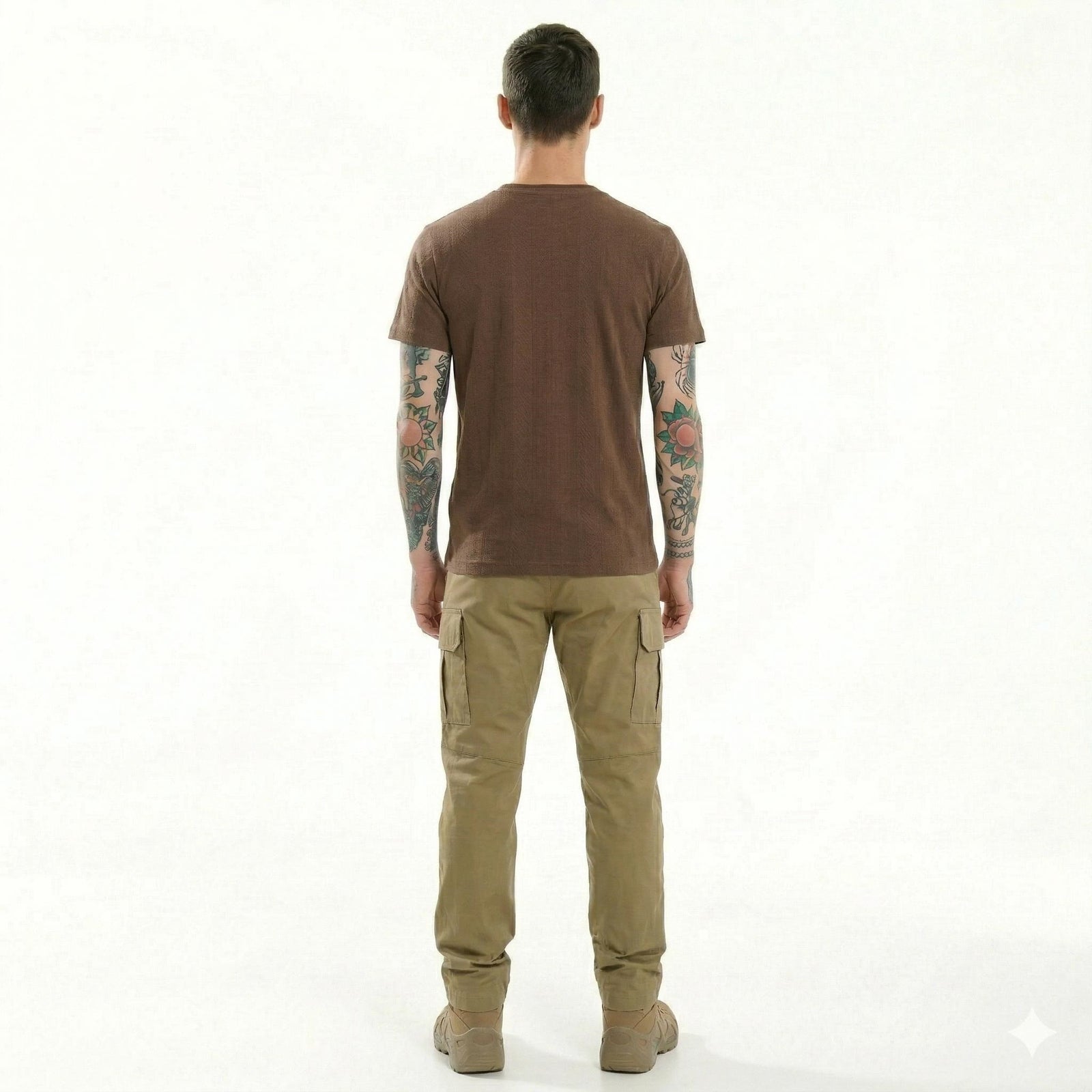 Men Coffee Solid Round Neck T-shirt