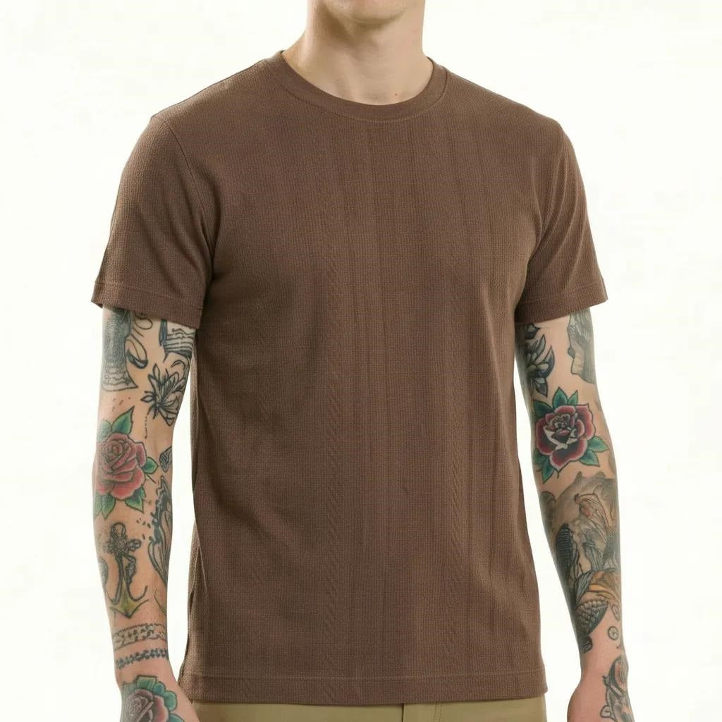 Men Coffee Solid Round Neck T-shirt