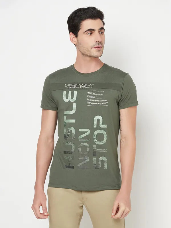 Octave Men Olive Green Typography Printed T-Shirt