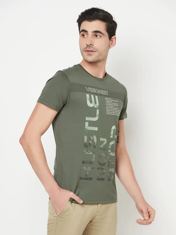 Octave Men Olive Green Typography Printed T-Shirt