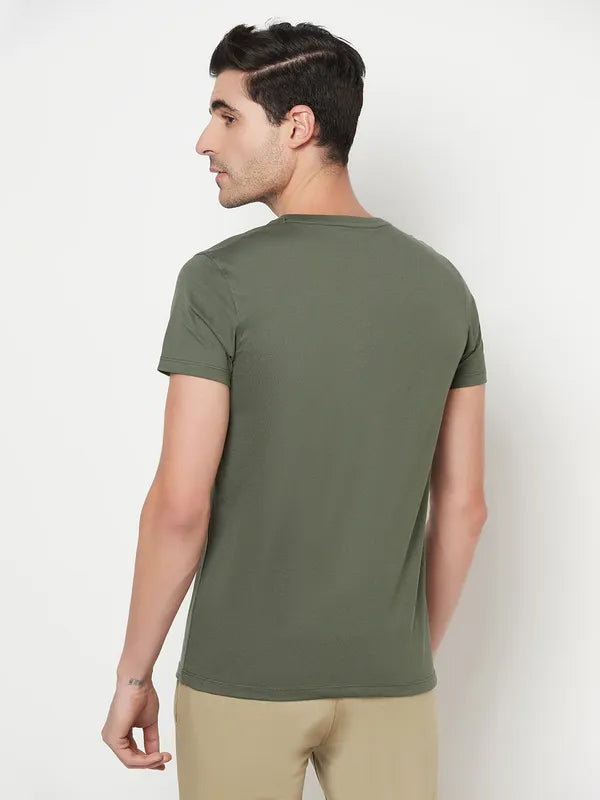 Octave Men Olive Green Typography Printed T-Shirt