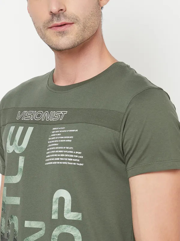 Octave Men Olive Green Typography Printed T-Shirt