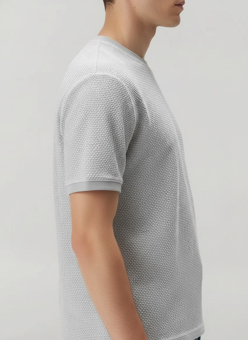 Men Silver Solid Round Neck T-Shirt