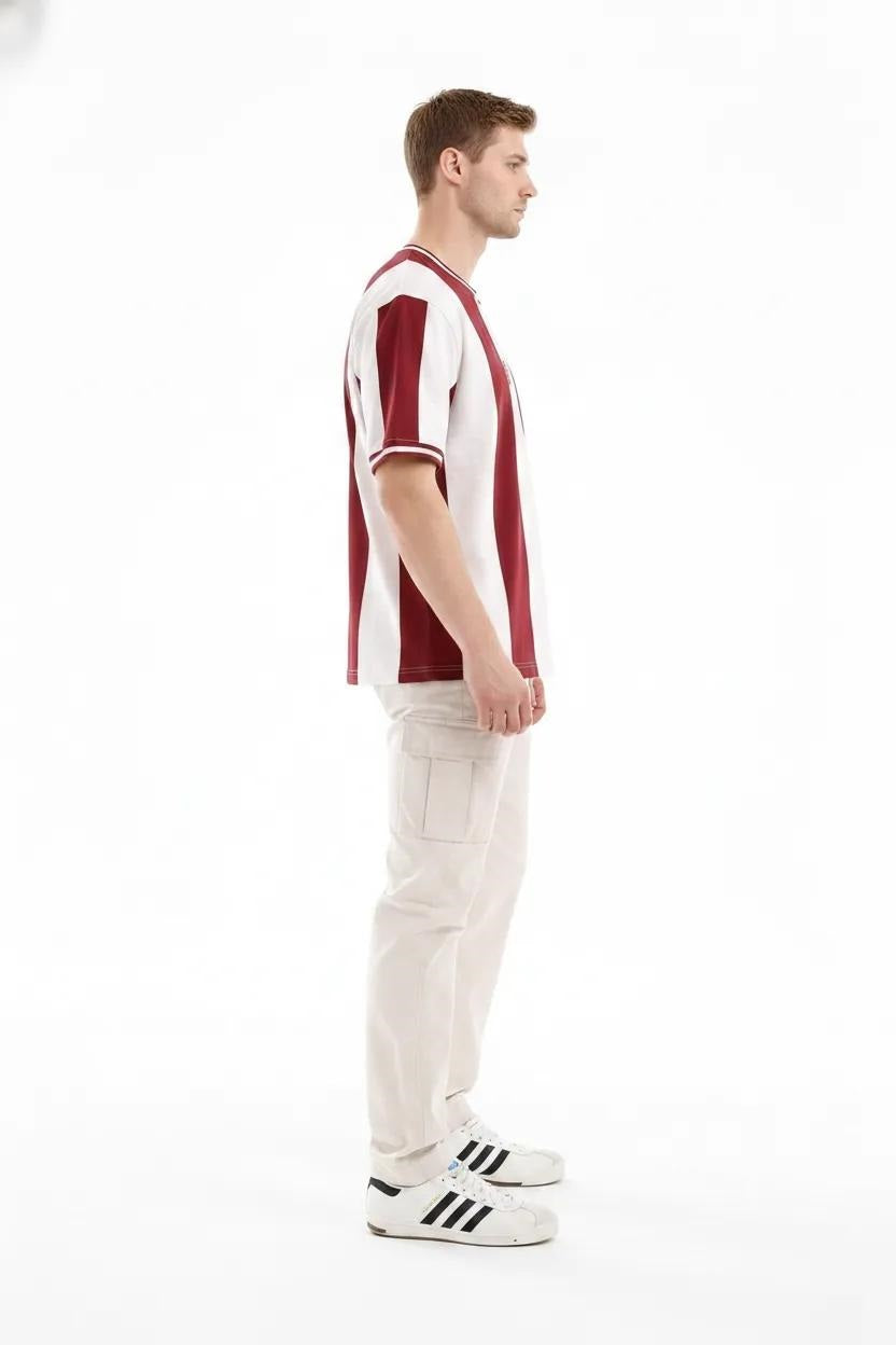 Men  Burnt Brick Striped Monochrome T-shirt