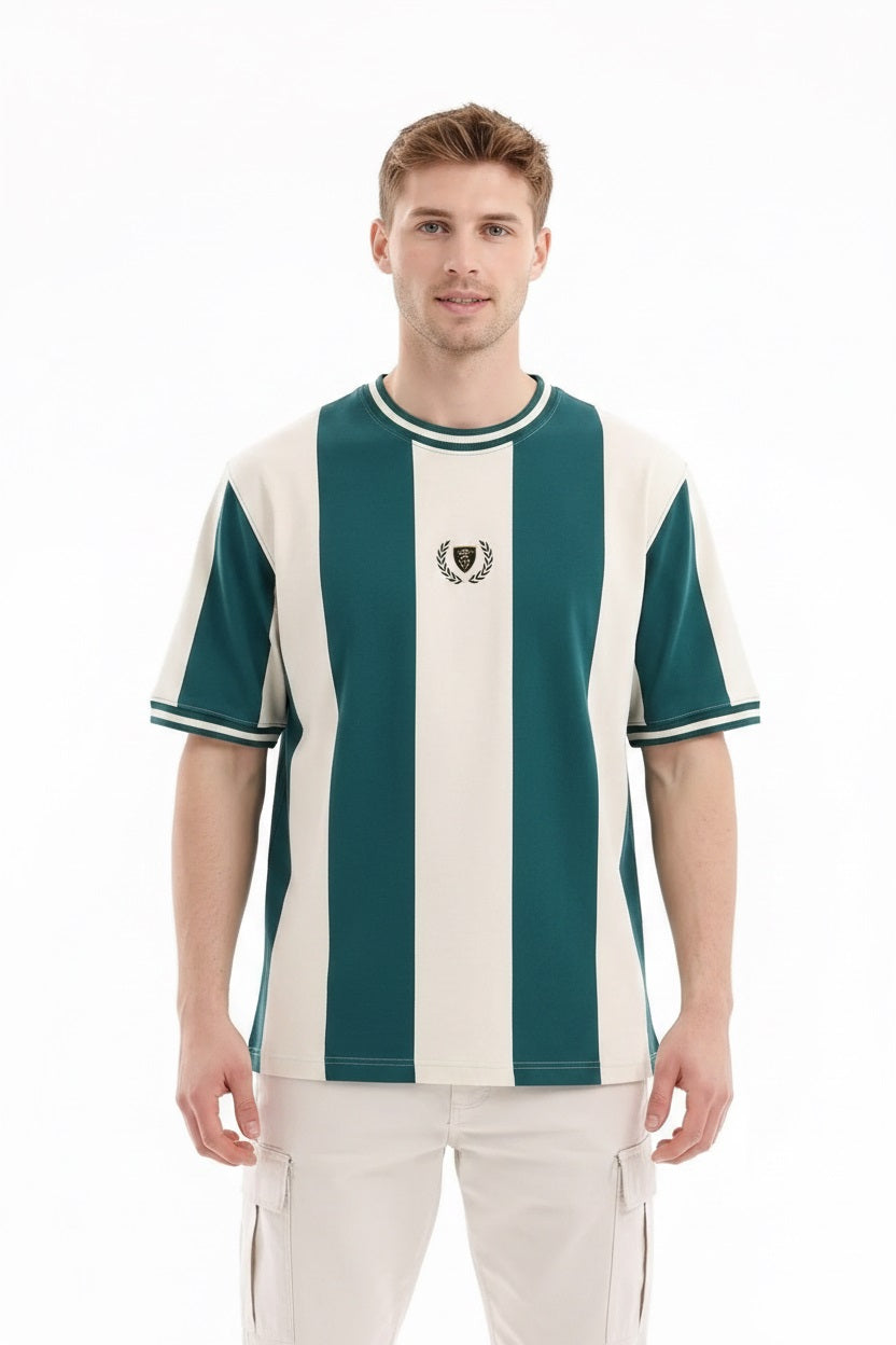Men Green Striped T-shirt