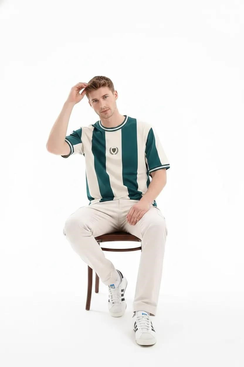 Men Green Striped T-shirt