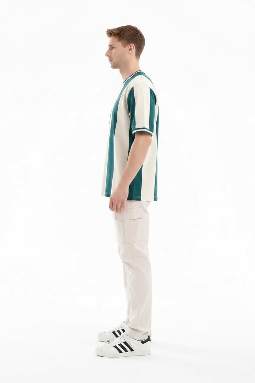 Men Green Striped T-shirt