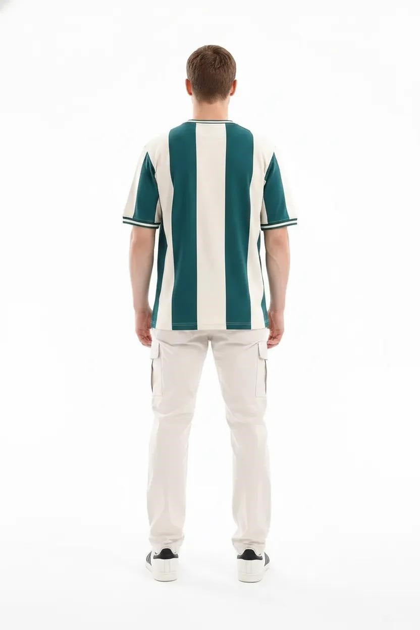 Men Green Striped T-shirt
