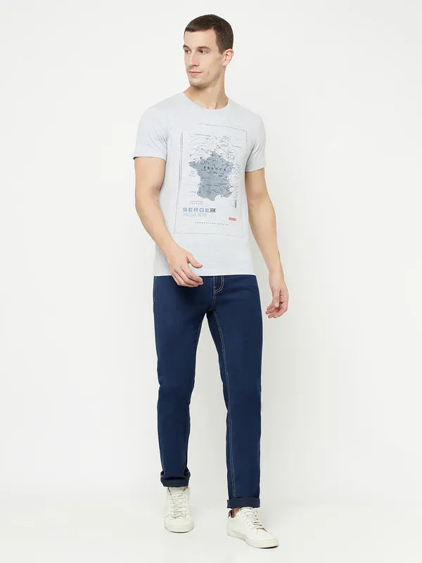 Octave Men Grey Printed Raw Edge T-Shirt