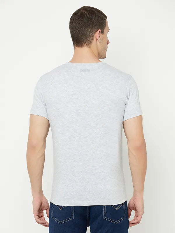 Octave Men Grey Printed Raw Edge T-Shirt