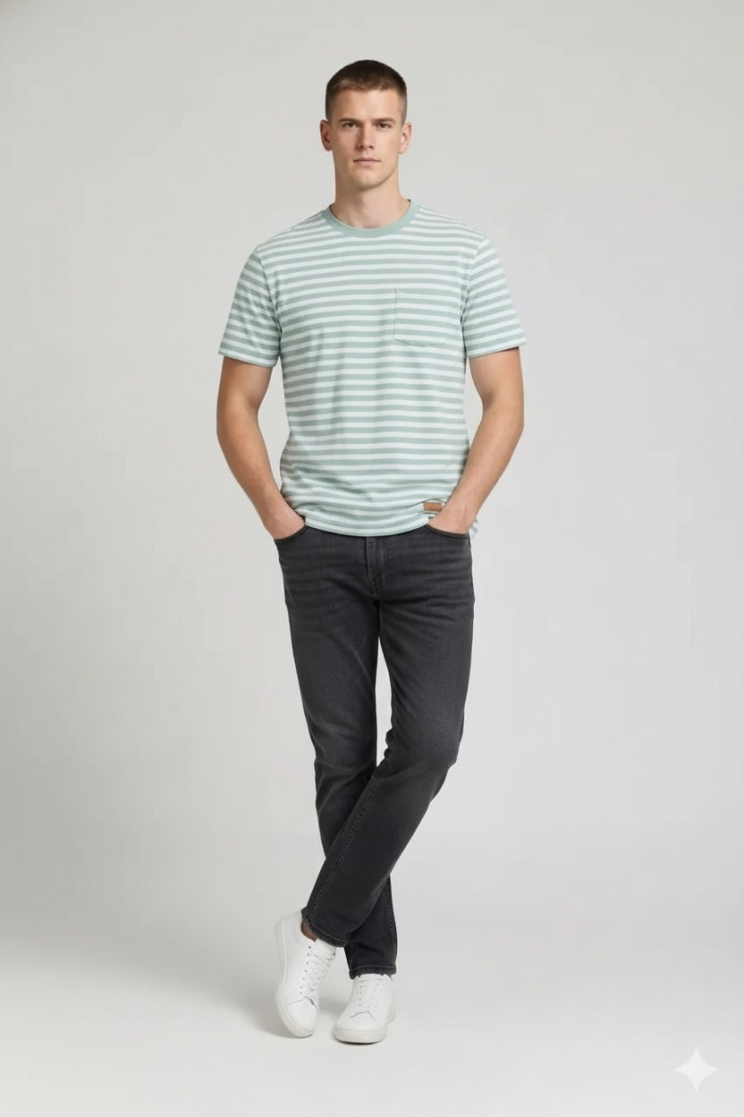 Men Mist Striped Round Neck T-shirt