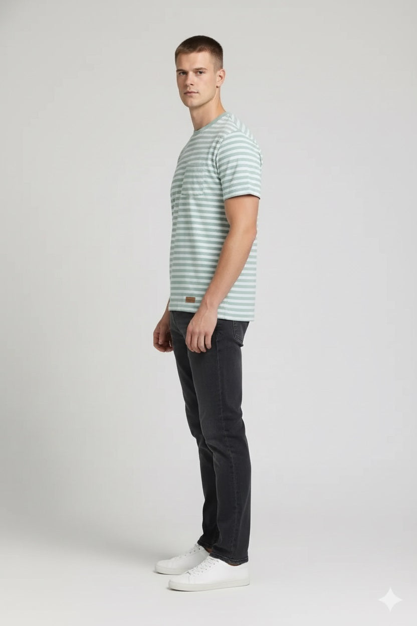 Men Mist Striped Round Neck T-shirt