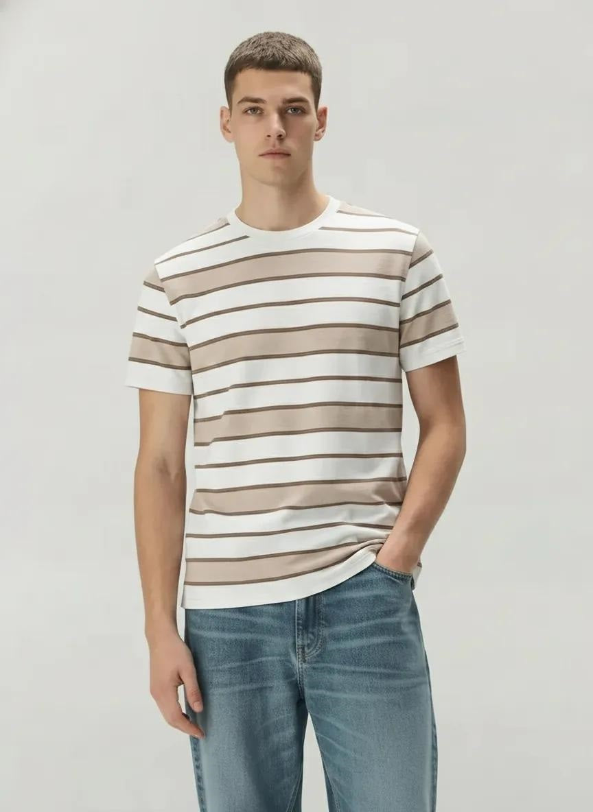 Men Fossil Striped Round Neck T-shirt