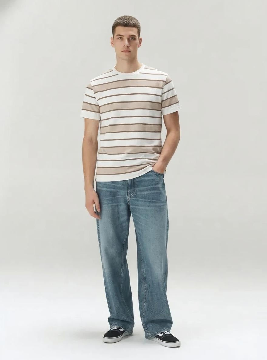 Men Fossil Striped Round Neck T-shirt