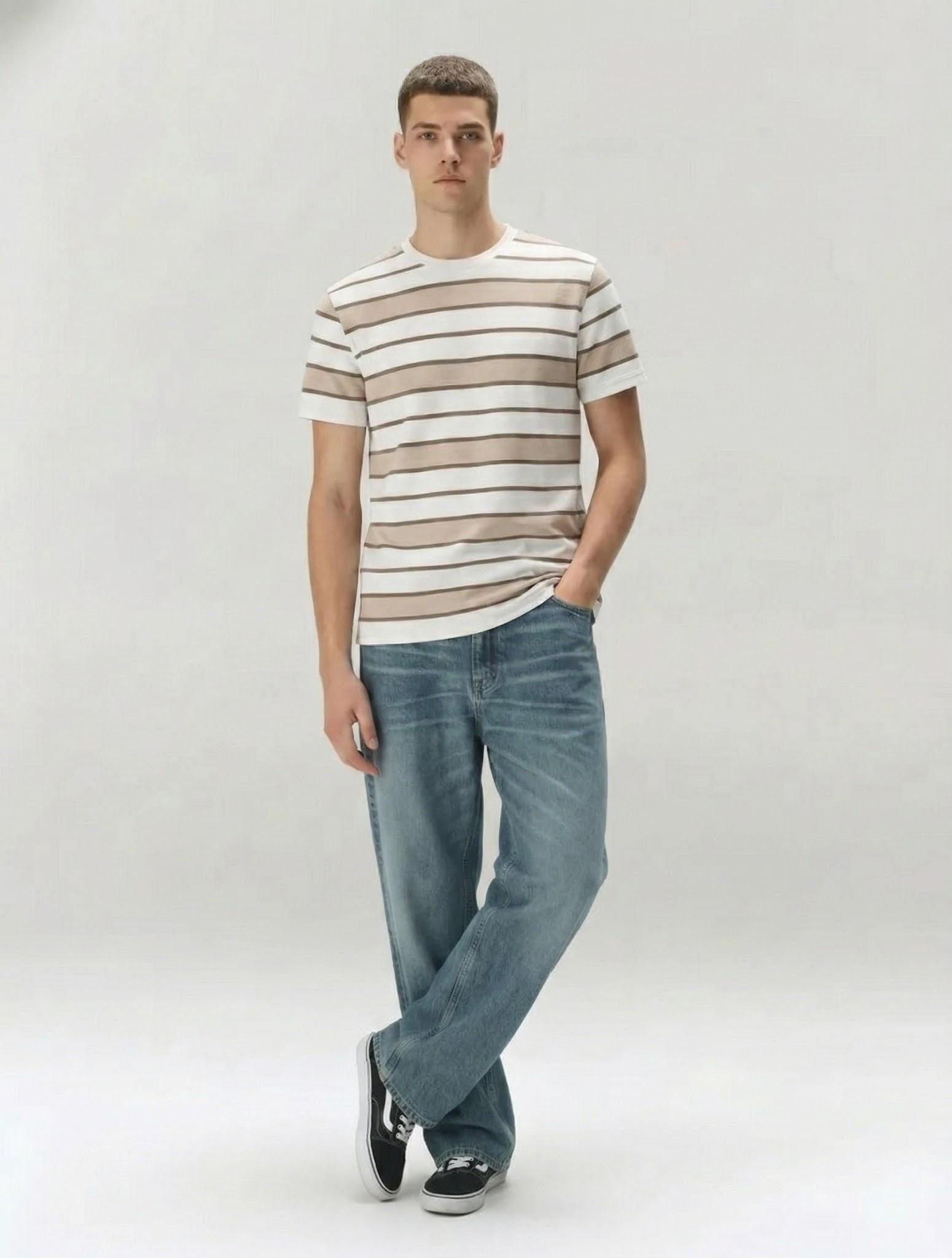 Men Fossil Striped Round Neck T-shirt