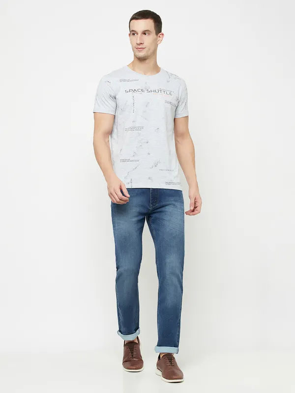 Octave Men Grey Printed Raw Edge T-Shirt