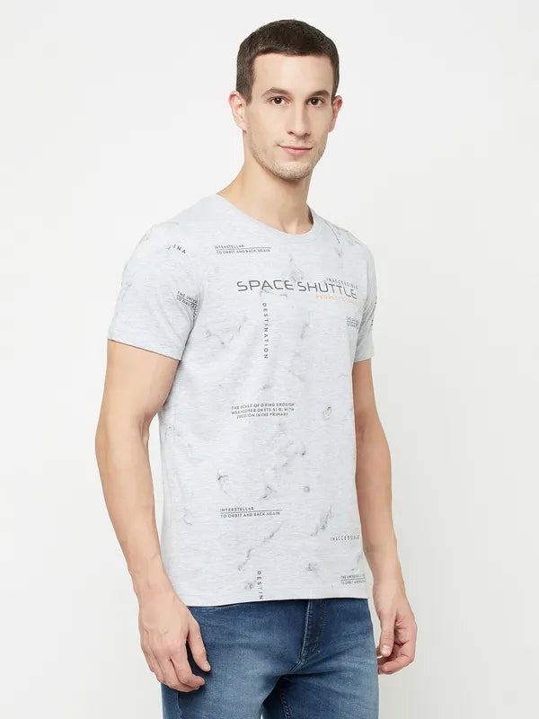 Octave Men Grey Printed Raw Edge T-Shirt