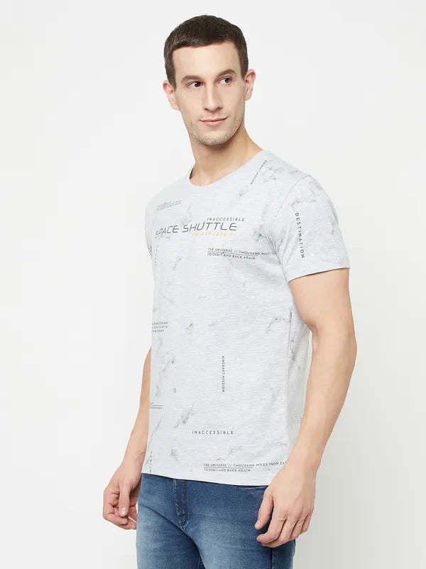 Octave Men Grey Printed Raw Edge T-Shirt