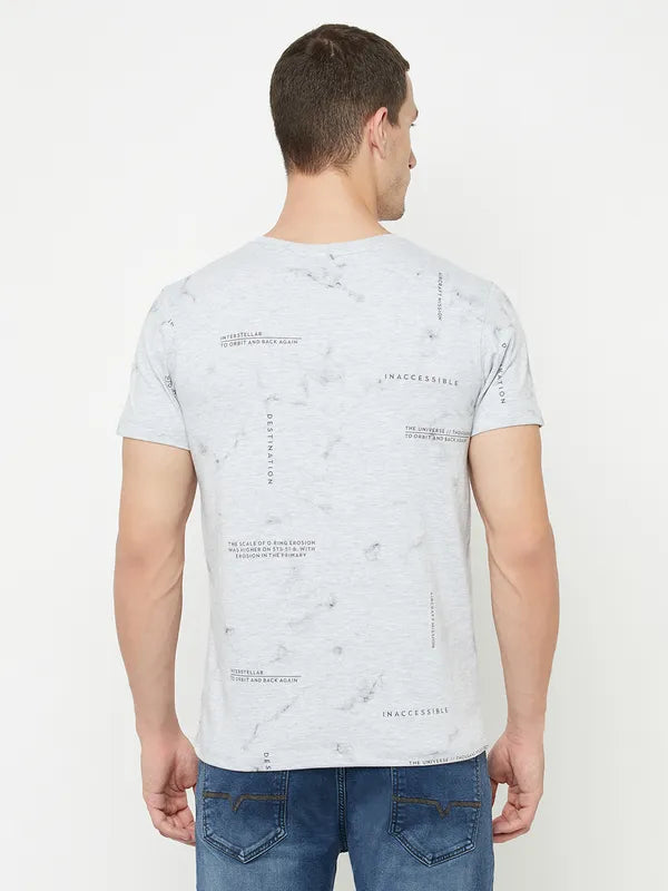 Octave Men Grey Printed Raw Edge T-Shirt