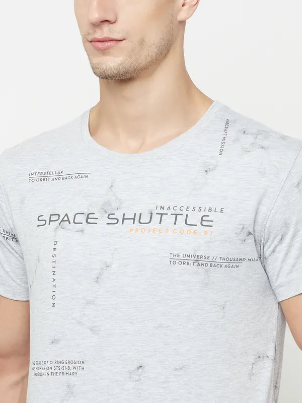 Octave Men Grey Printed Raw Edge T-Shirt