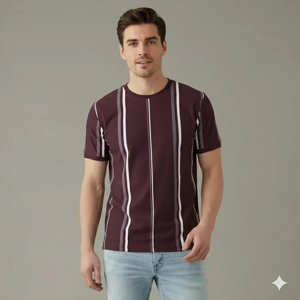 Men Striped Round Neck T-shirt
