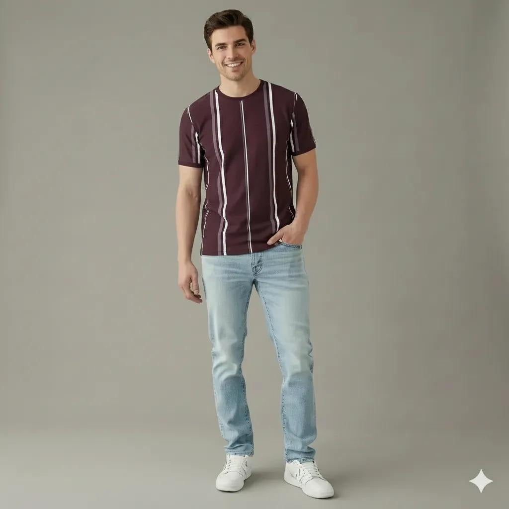 Men Striped Round Neck T-shirt