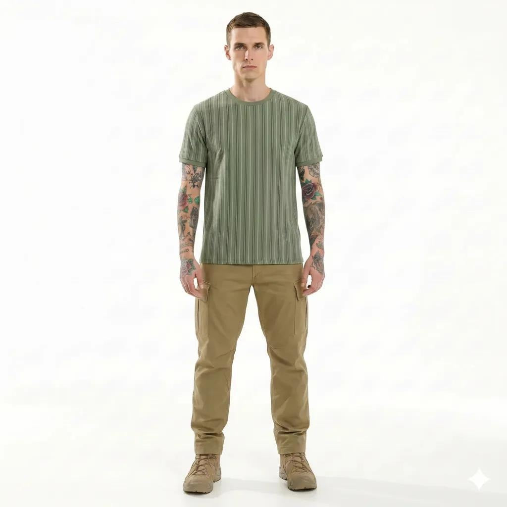 Men  Oil Green Striped T-shirt