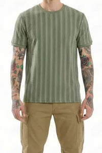 Men  Oil Green Striped T-shirt