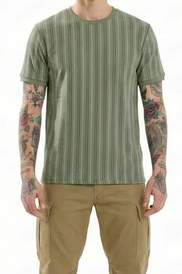 Men  Oil Green Striped T-shirt