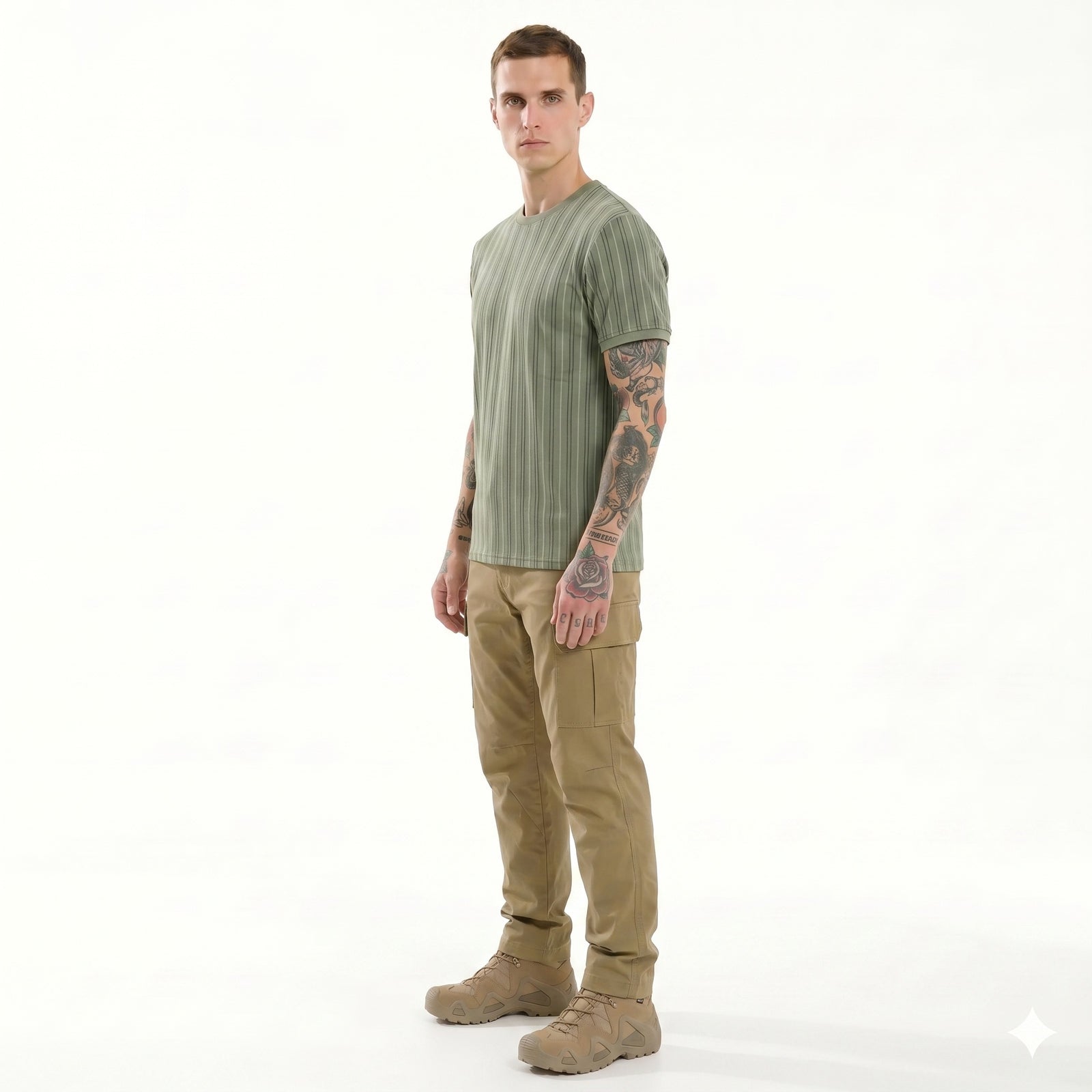 Men  Oil Green Striped T-shirt