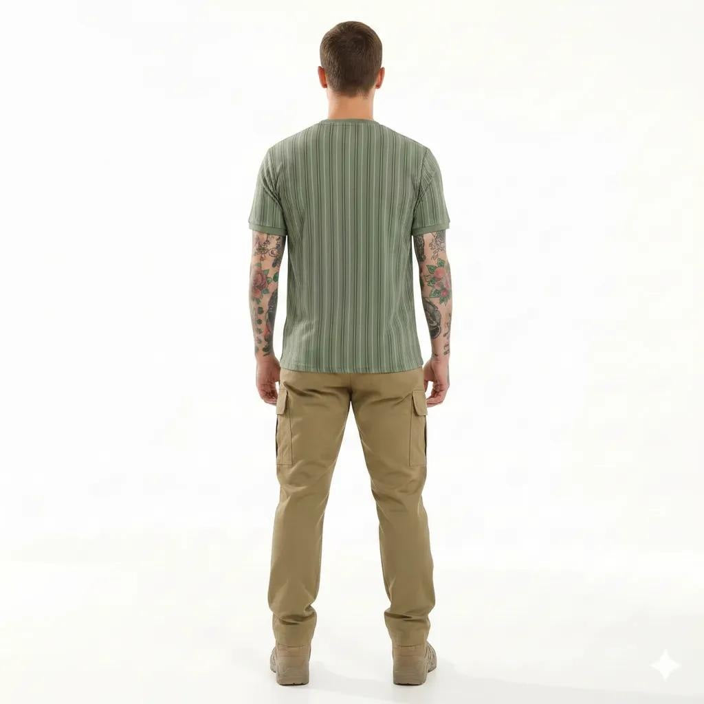 Men  Oil Green Striped T-shirt