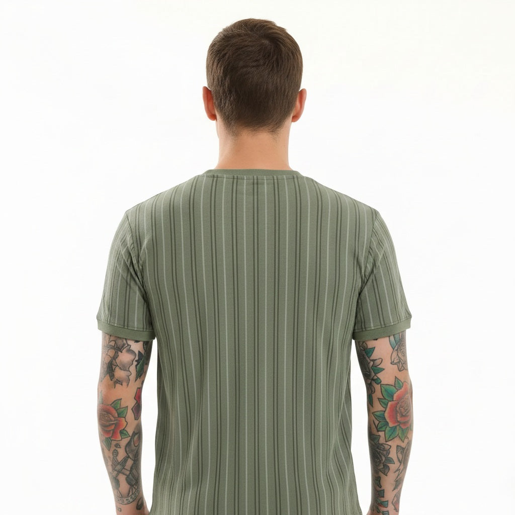 Men  Oil Green Striped T-shirt