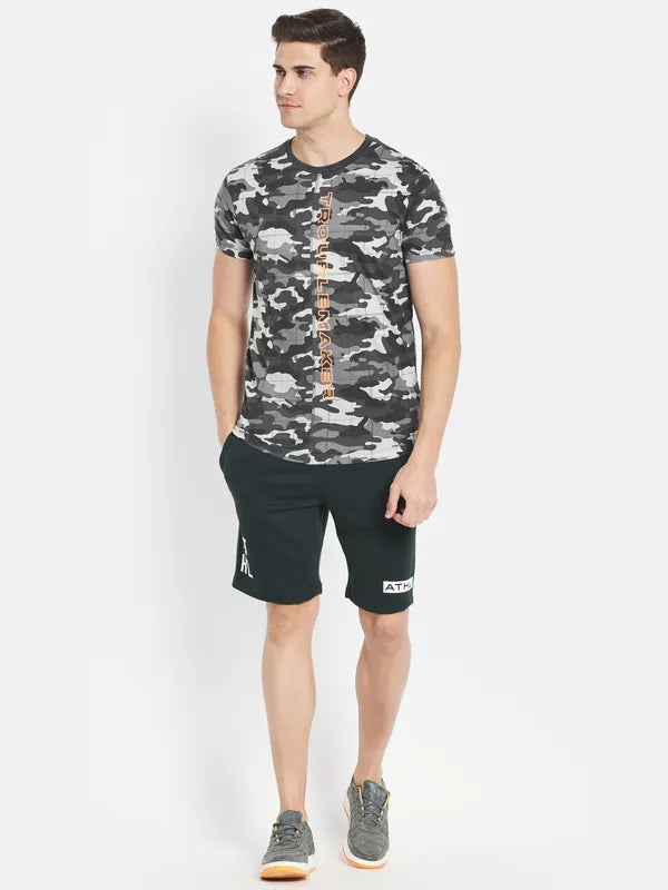 Octave Men Black Printed Raw Edge T-Shirt