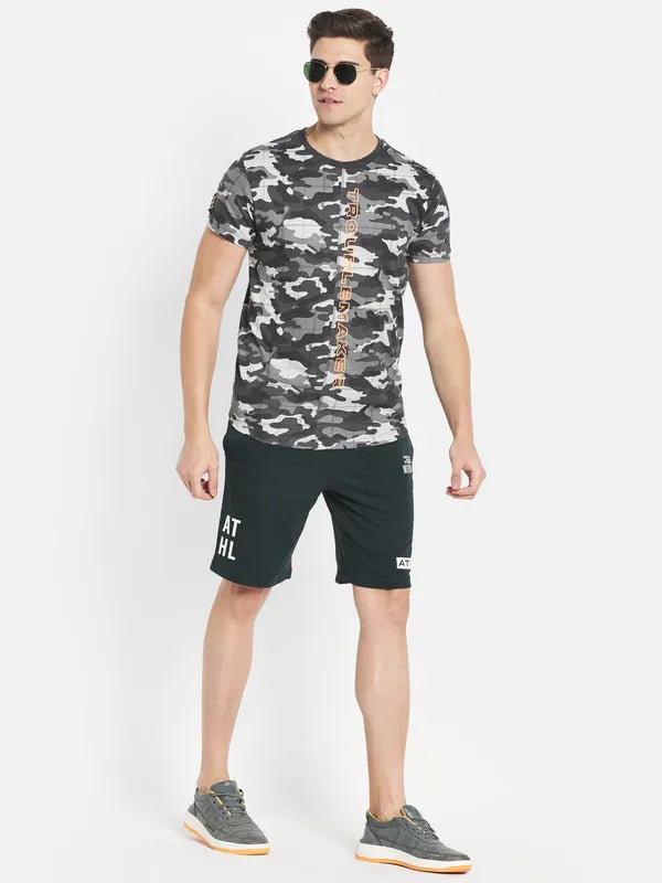 Octave Men Black Printed Raw Edge T-Shirt