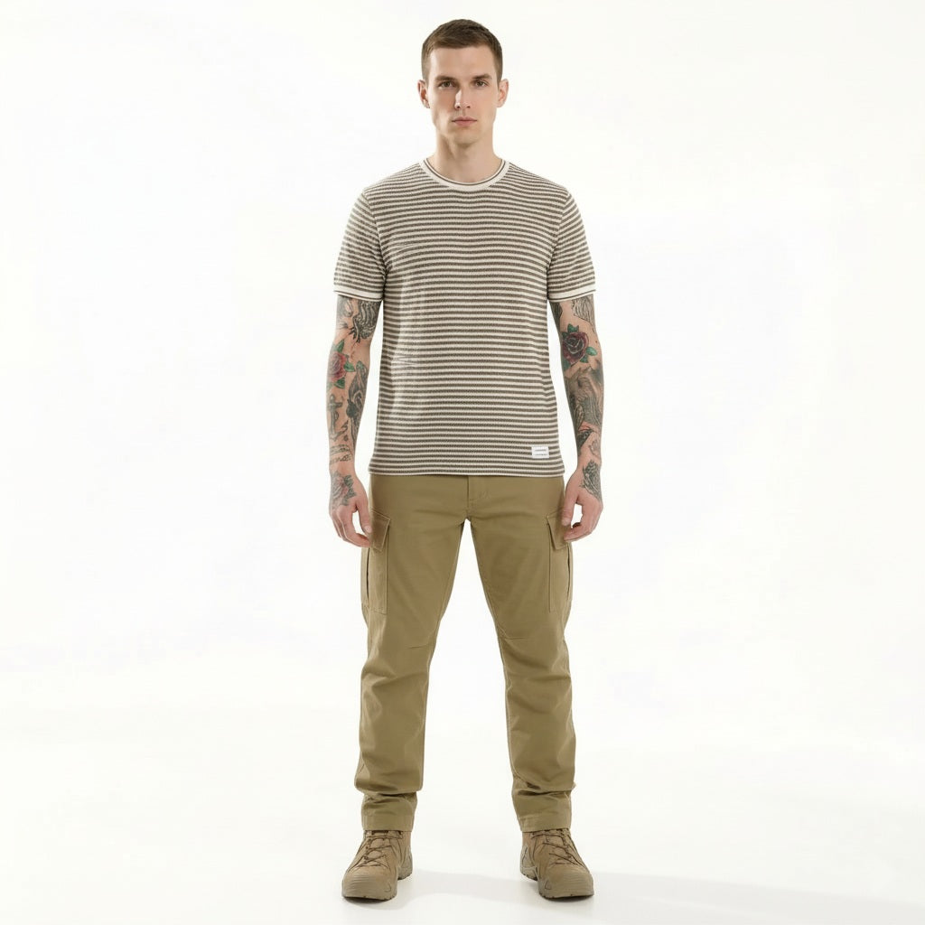 Octave Men Khaki Striped T-shirt