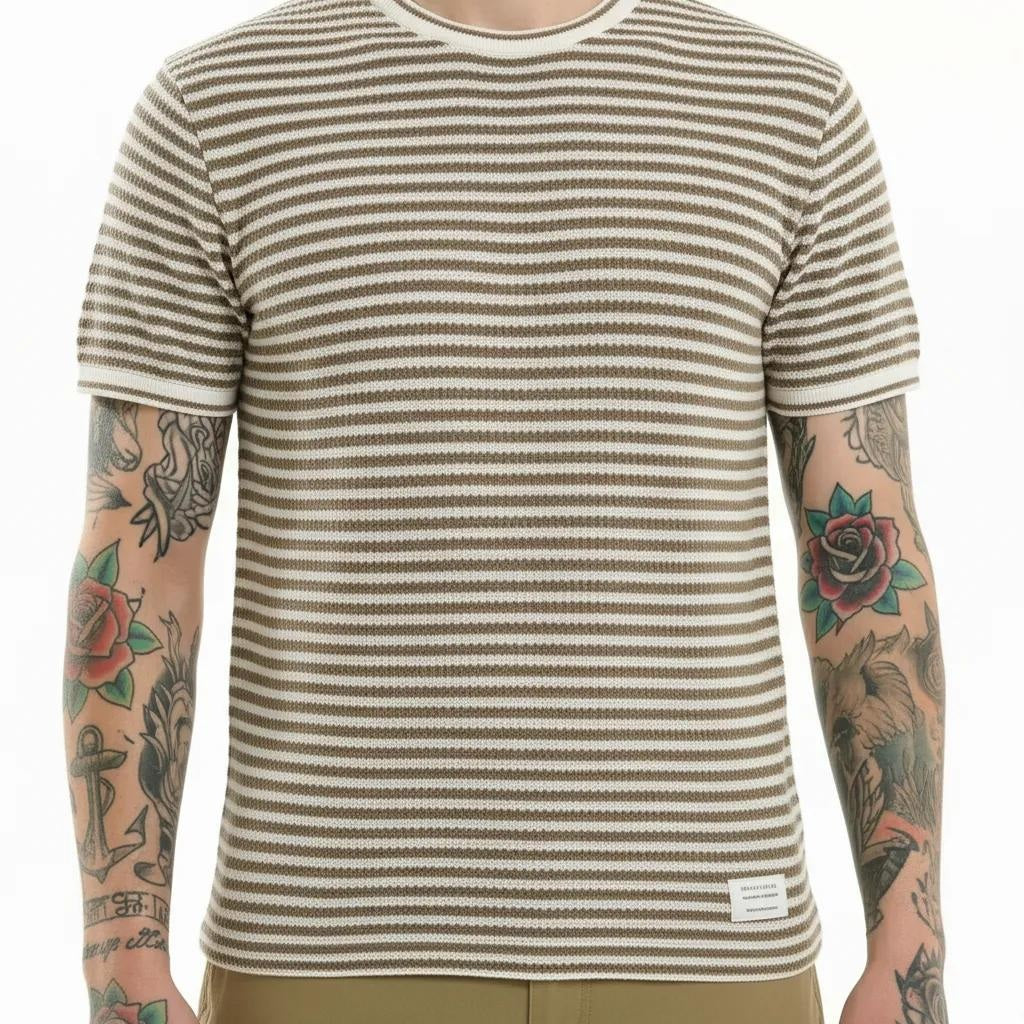 Octave Men Khaki Striped T-shirt