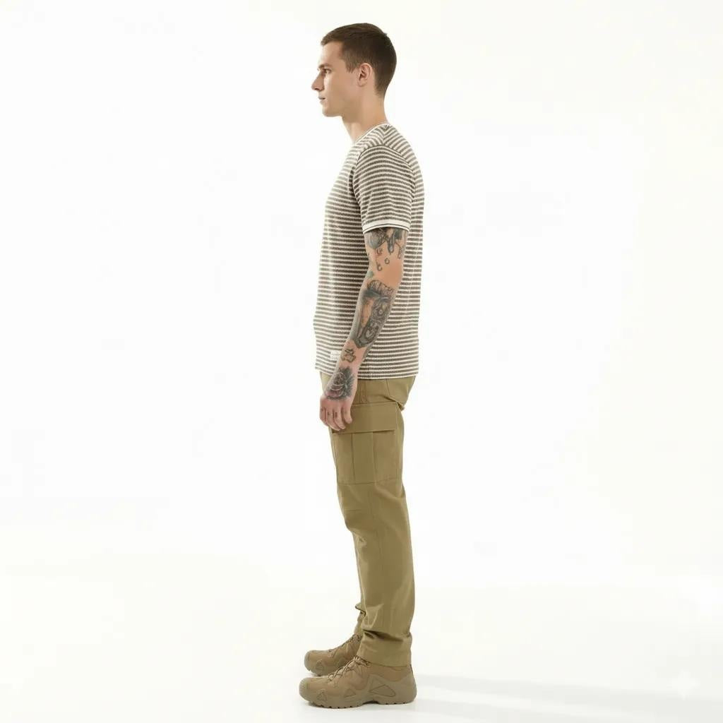 Octave Men Khaki Striped T-shirt