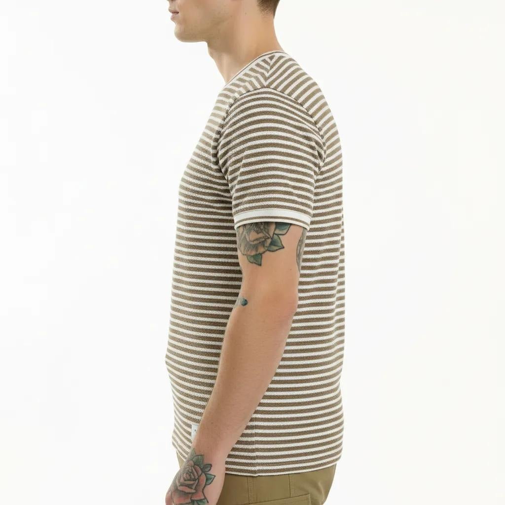 Octave Men Khaki Striped T-shirt