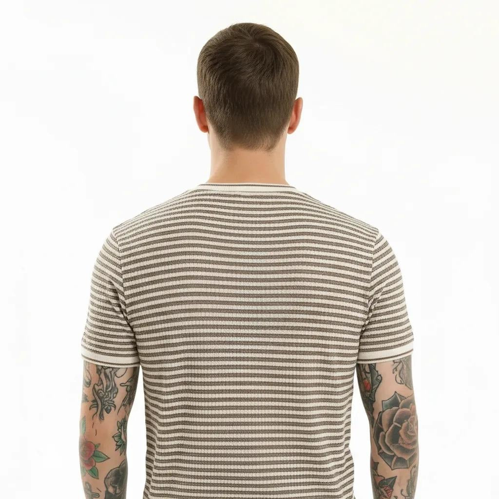 Octave Men Khaki Striped T-shirt