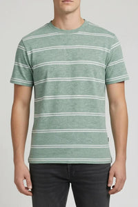 Men Green Melange Striped Round Neck T-shirt