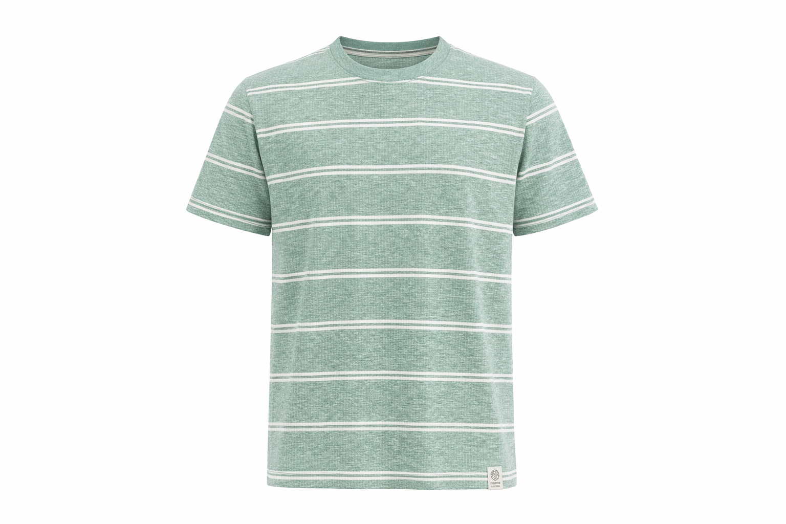 Men Green Melange Striped Round Neck T-shirt