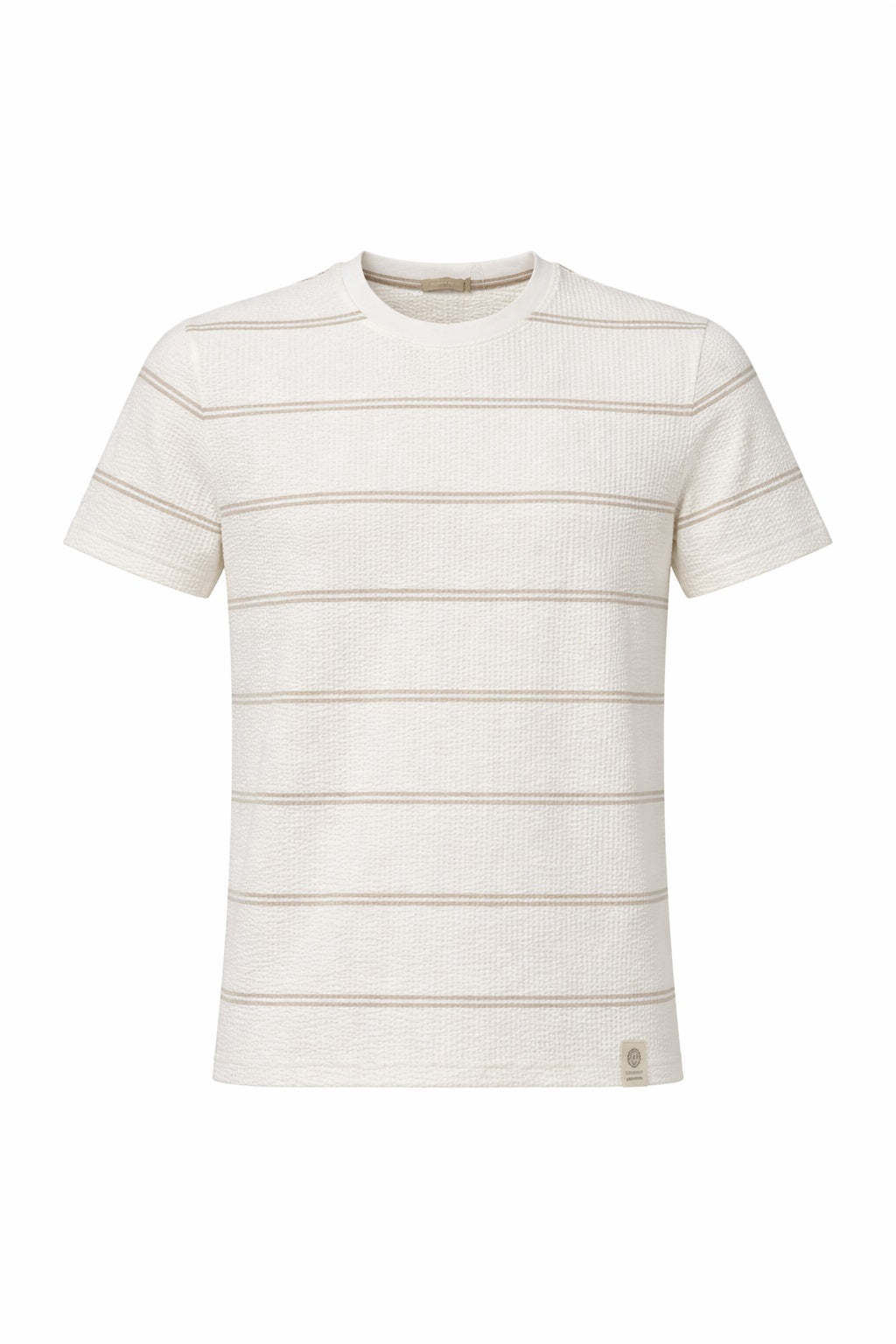Men Off White Striped Round Neck T-shirt
