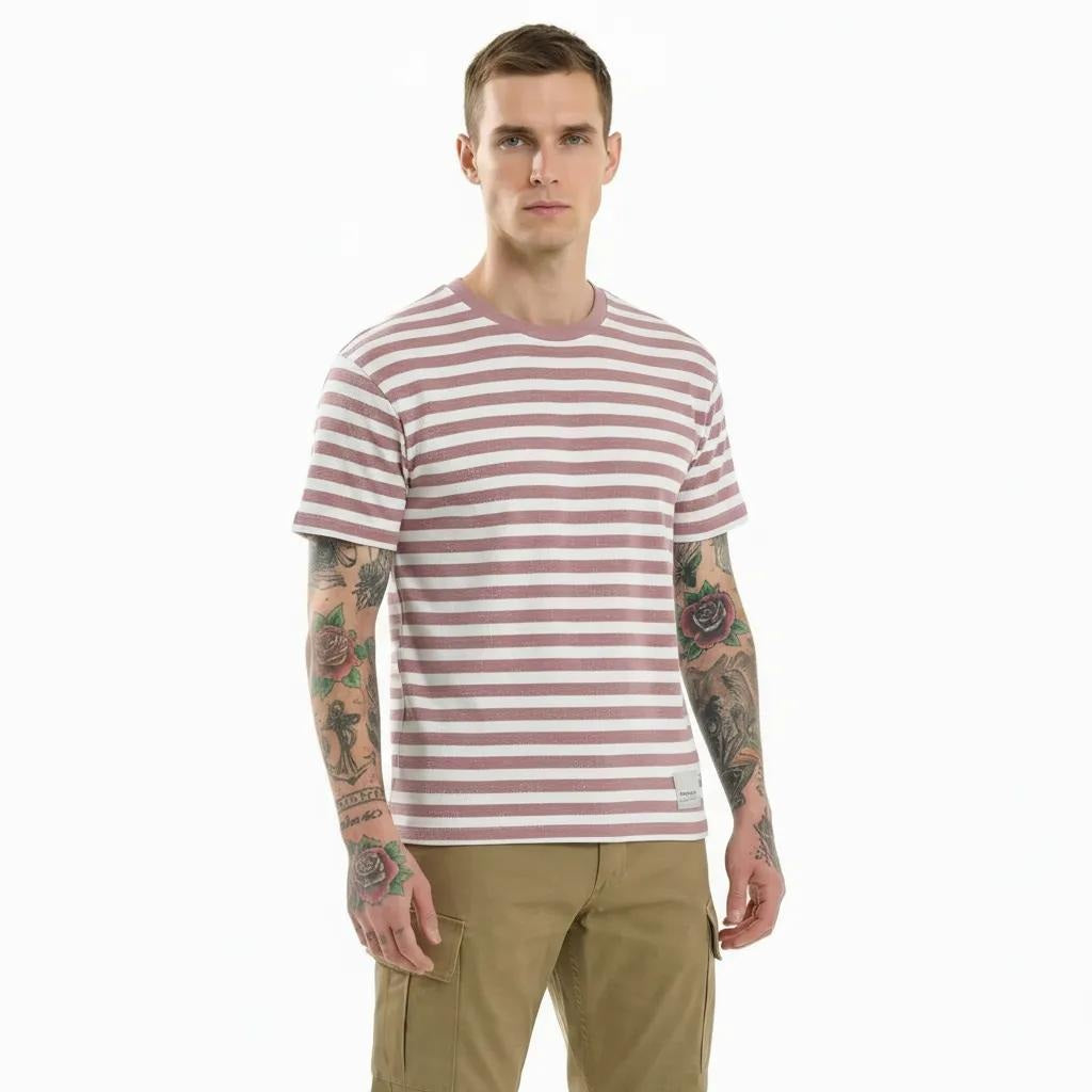 Octave Men Suede Pink Striped T-shirt