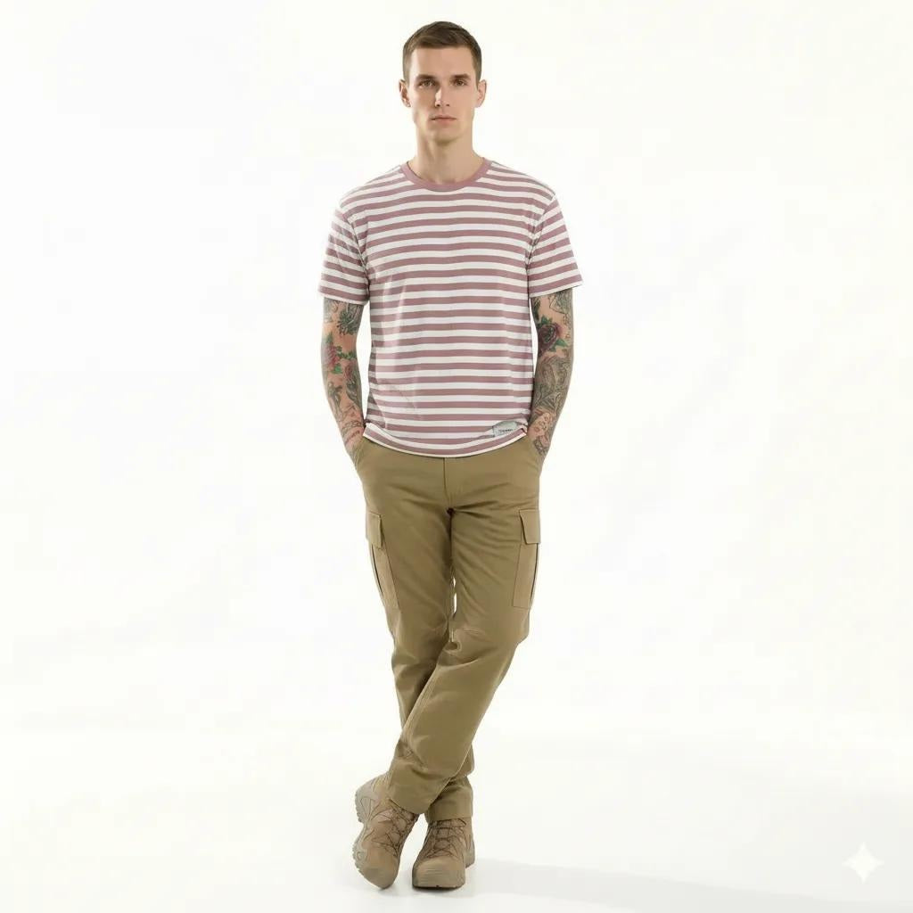 Octave Men Suede Pink Striped T-shirt