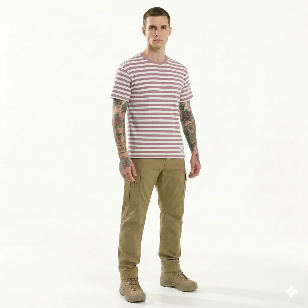 Octave Men Suede Pink Striped T-shirt